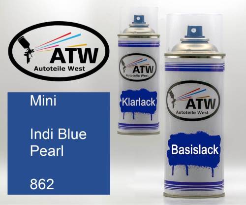 Mini, Indi Blue Pearl, 862: 400ml Sprühdose + 400ml Klarlack - Set, von ATW Autoteile West.